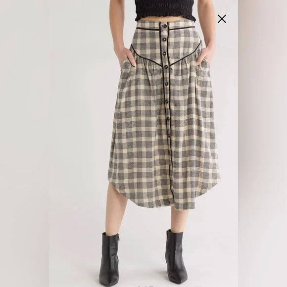NWT Mother The Out Skirts Plaid Skirt with pockets fits probably closer to a M - Picture 1 of 8